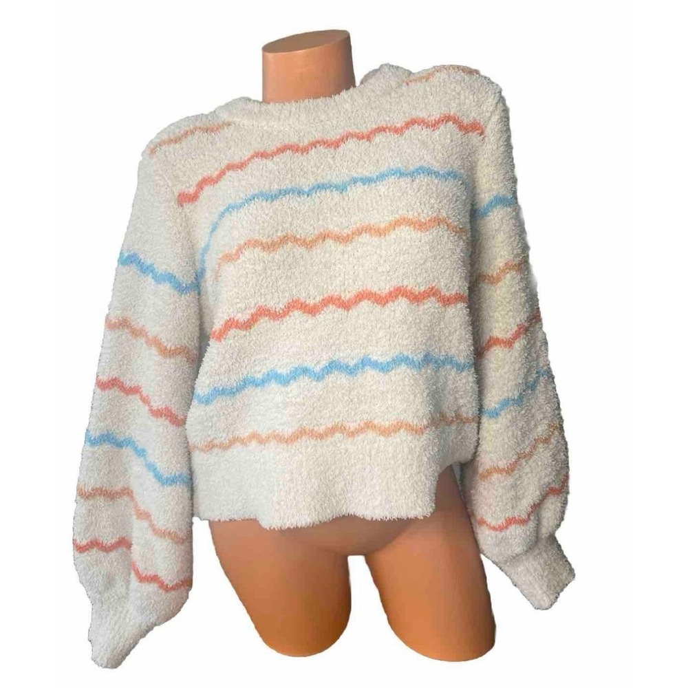 NEW Lauren Conrad Fuzzy Soft Sweater Sz XXL PLUSH Balloon Sleeve Ivory Coral 2XL